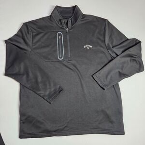 Callaway Mens Quarter Zip Golf Pullover Black Long Sleeve Chest Pocket Large